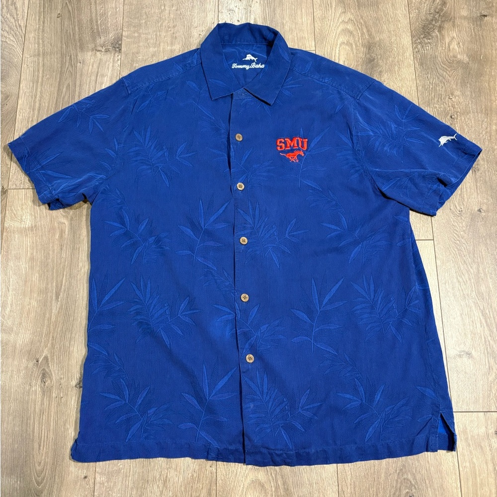 Tommy Bahama SMU Mustangs Button Down Shirt Mens L Faint Floral 100% Silk